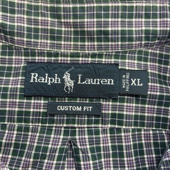 Ralph Lauren Men's XL Custom Fit Green Plaid Long Sleeve Button Down Shirt - Picture 6 of 7